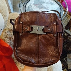 B. Makowski crossbody bag brown pebble leather purse silver hardware w dust bag